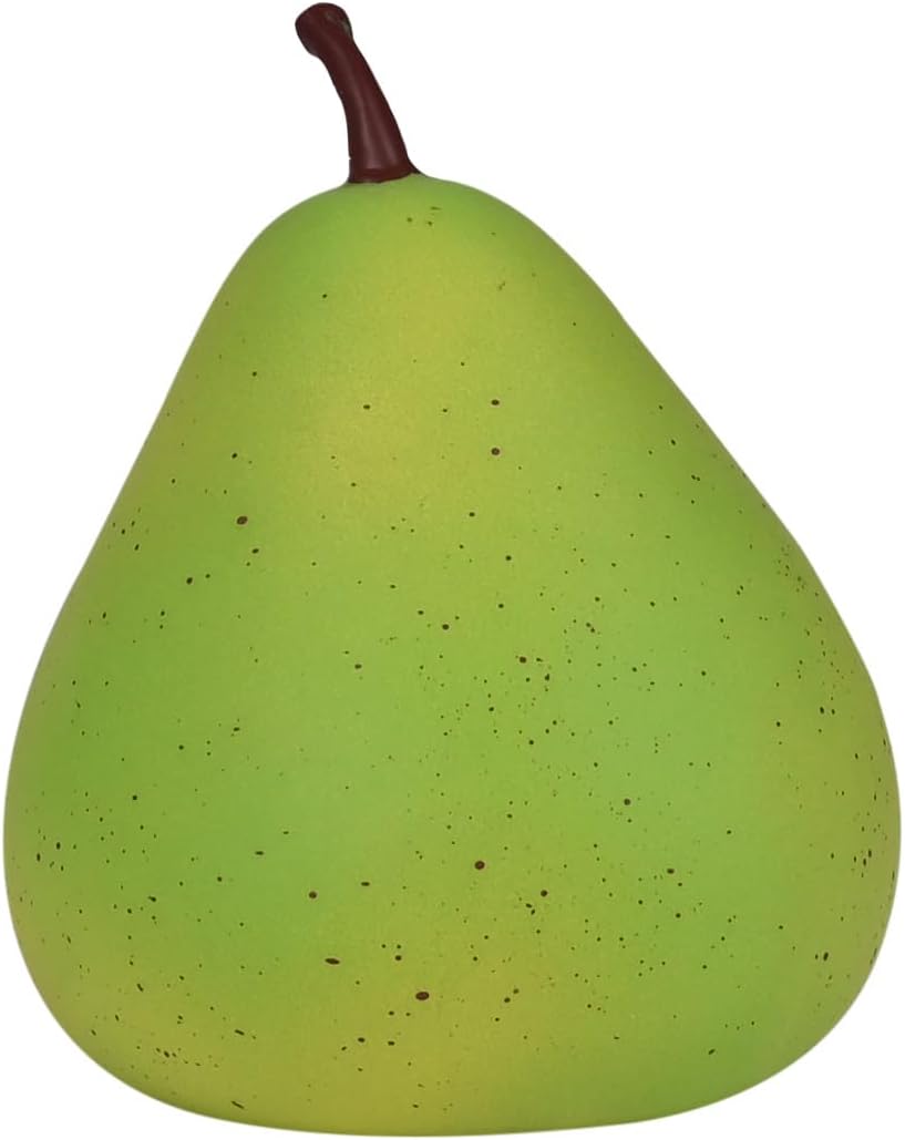 Toymendous Jumbo Squishy Pear, a green-yellow squishy pear flecked with brown speckles under a curved brown stem