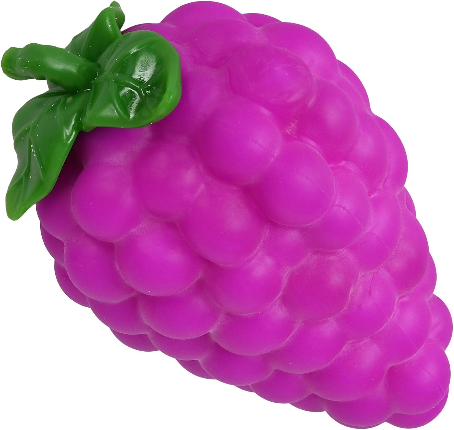 Toymendous Squishy Grapes, a magenta cluster of rounded grapes with two green leaves at the stem